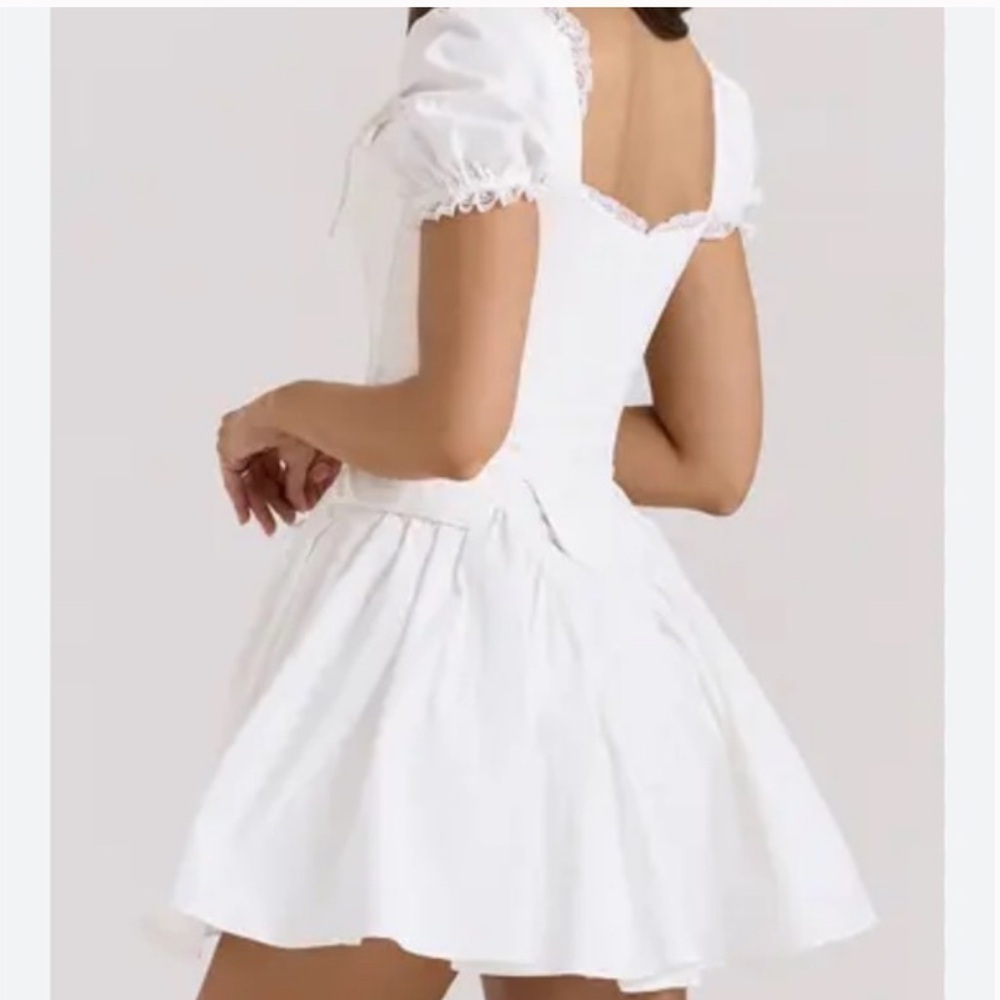 New House Of Cb Lili B Puff Sleeve White Minidress Size XS - Picture 4 of 5
